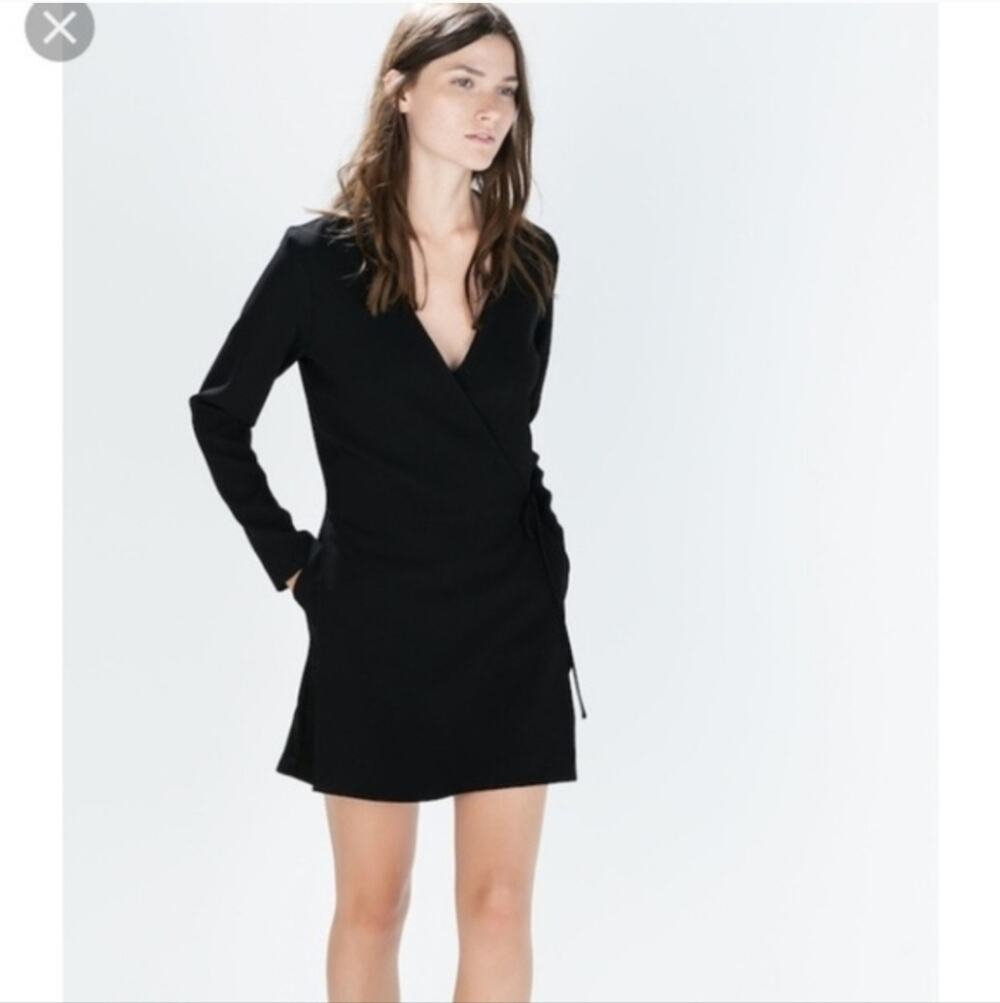 Zara Woman Black Wrap Romper Cocktail Dress *stitching unraveled at wrist